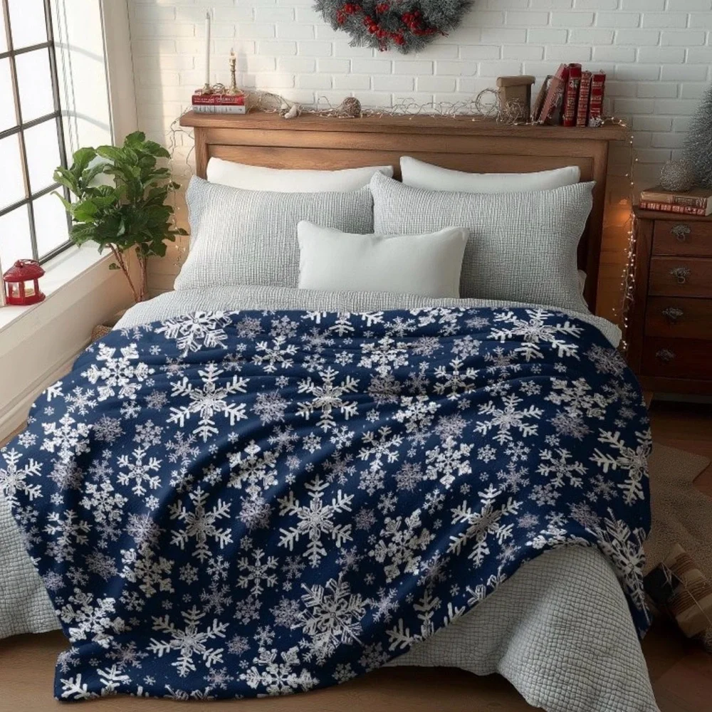Christmas Flannel Blanket Throw, Snowflake Soft Fuzzy Plush Cozy Fleece, 50×60”